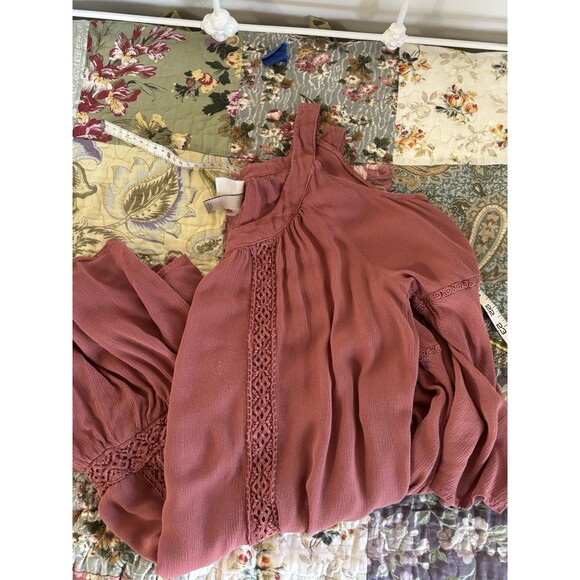 Knox Rose Dusty Rose Color Peek A Boo Shoulder Dress Hippie Boho Garden Size L - Picture 8 of 8